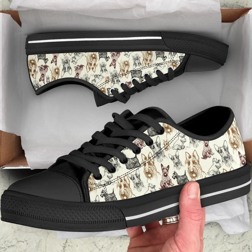 Scottish Terrier Low Top Shoes - Low Top Sneaker, Dog Printed Shoes, Canvas Shoes For Men, Women