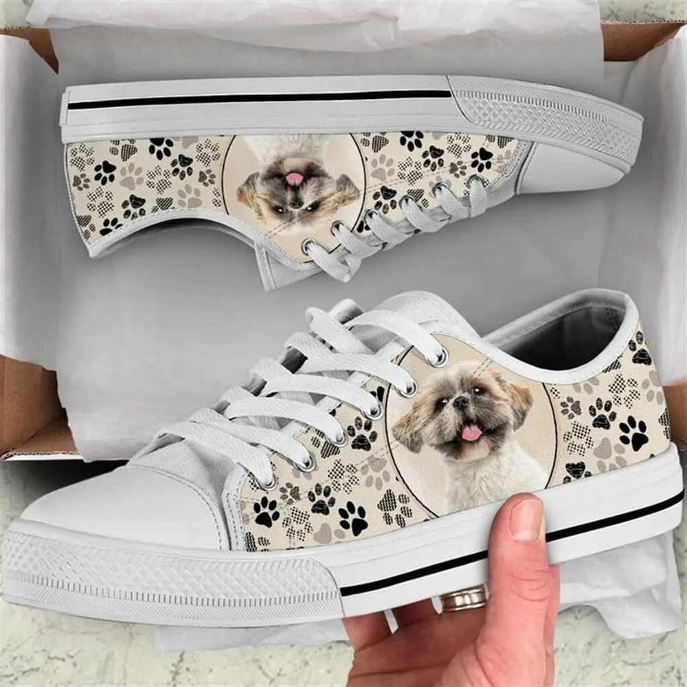 Shih Tzu Dog Pattern Brown Canvas Low Top Shoes - Low Top Shoes Mens, Women, Dog Printed Shoes, Canvas Shoes For Men, Women