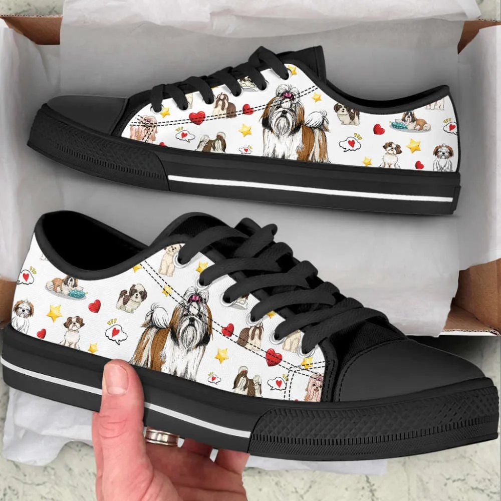 Shih Tzu Heart Star Low Top Shoes Canvas Sneakers Casual Shoes, Dog Printed Shoes, Canvas Shoes For Men, Women