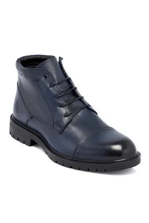 Tergan Men's Navy Blue Leather Casual Boots