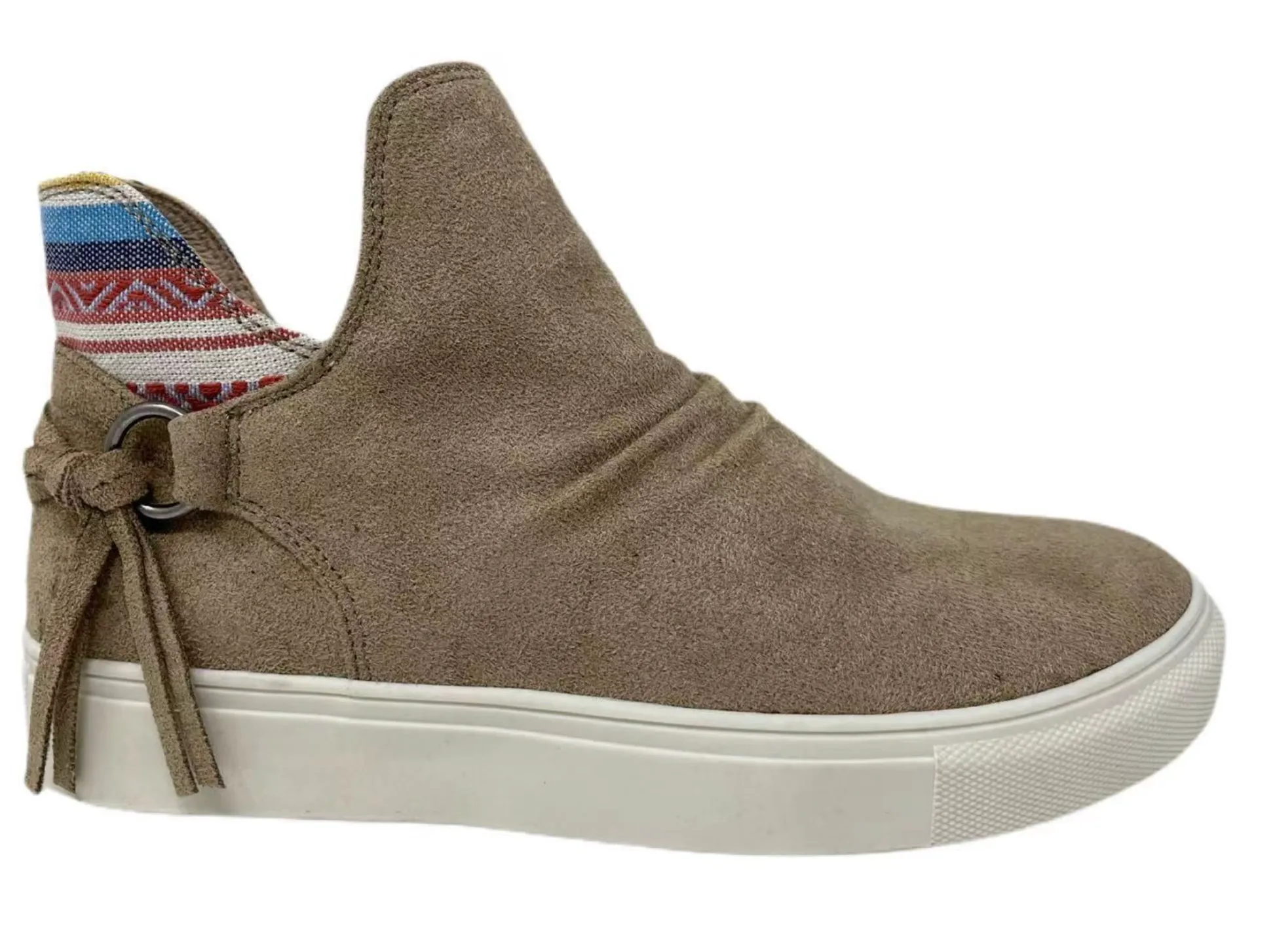 Very G "Whisper" Taupe Aztec Fringe Slip-on Shoes