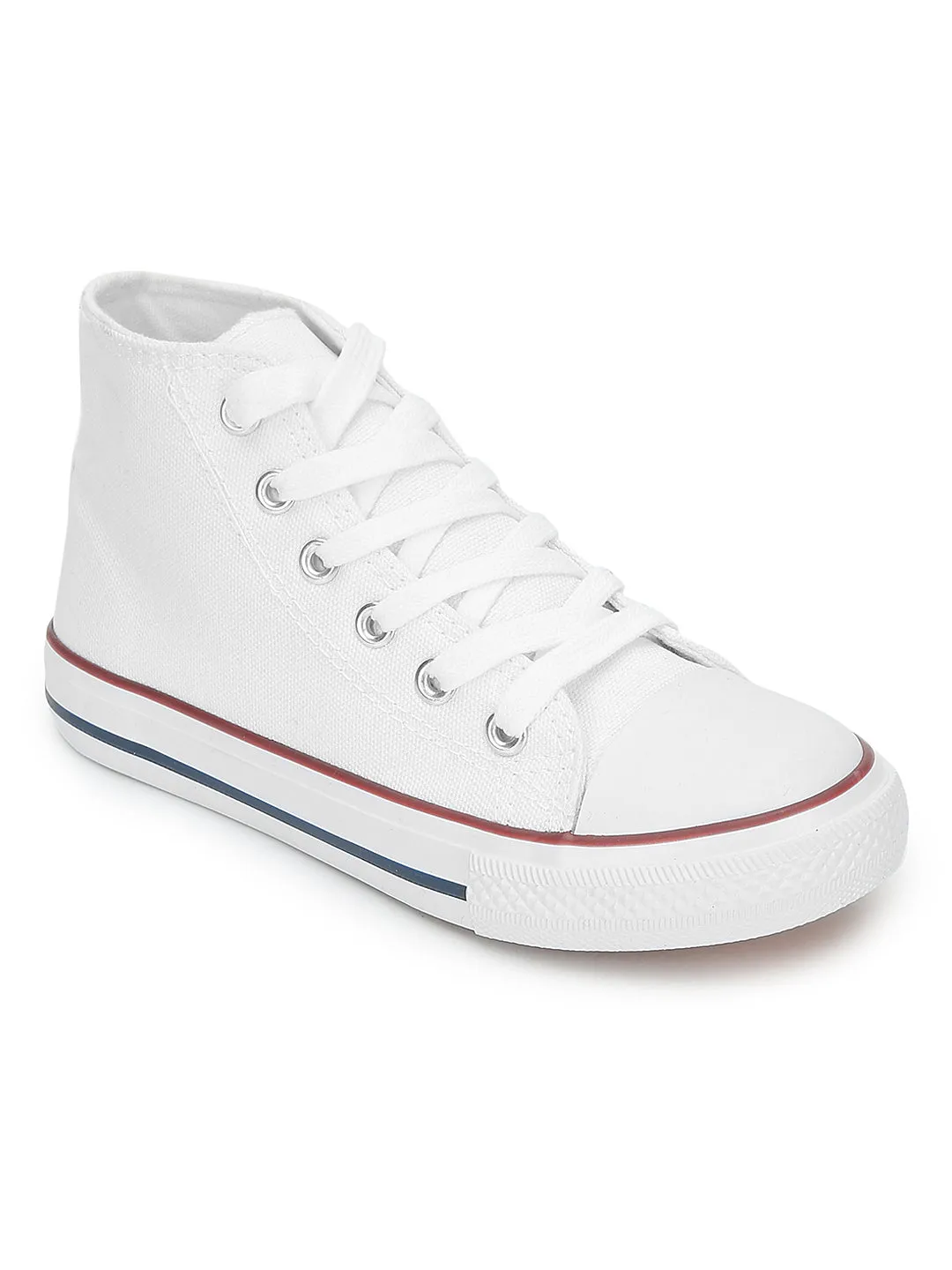 White Canvas High Ankle Stylish Lace-Up Sneakers For Kids-Unisex (TC-LKCAN4-WHT)