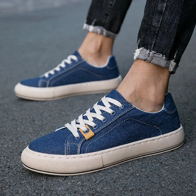 Wiaofellas  -  Japanese Style Cowboy Blue Men Canvas Sneakers FLat Non-slip Men's Vulcanized Shoes Breathable Low Cut Skateboard Shoes for Man