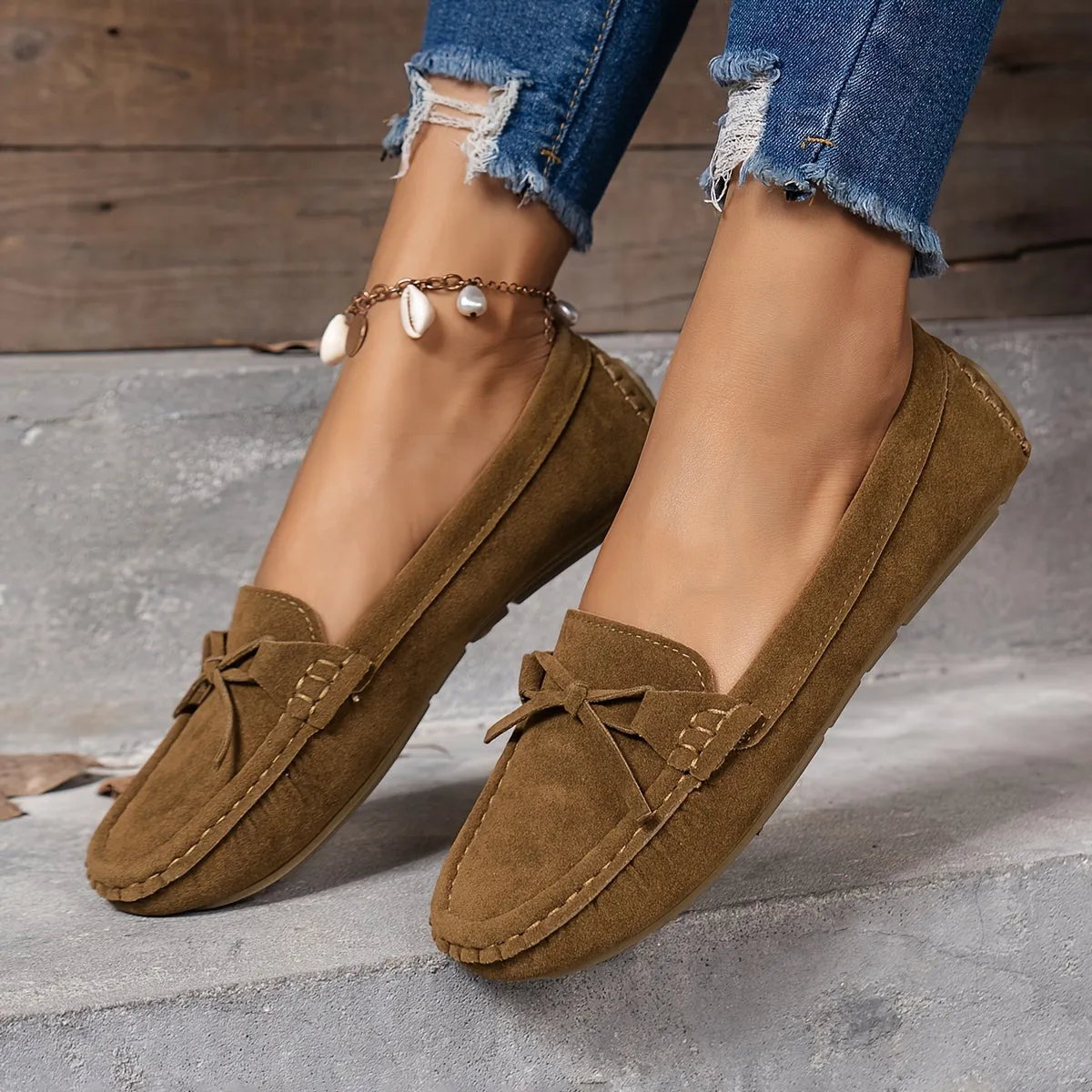 Women's Retro Flat Loafers, Bow Detail Round Toe Slip On Shoes, Casual Soft Sole Casual Wear Shoes