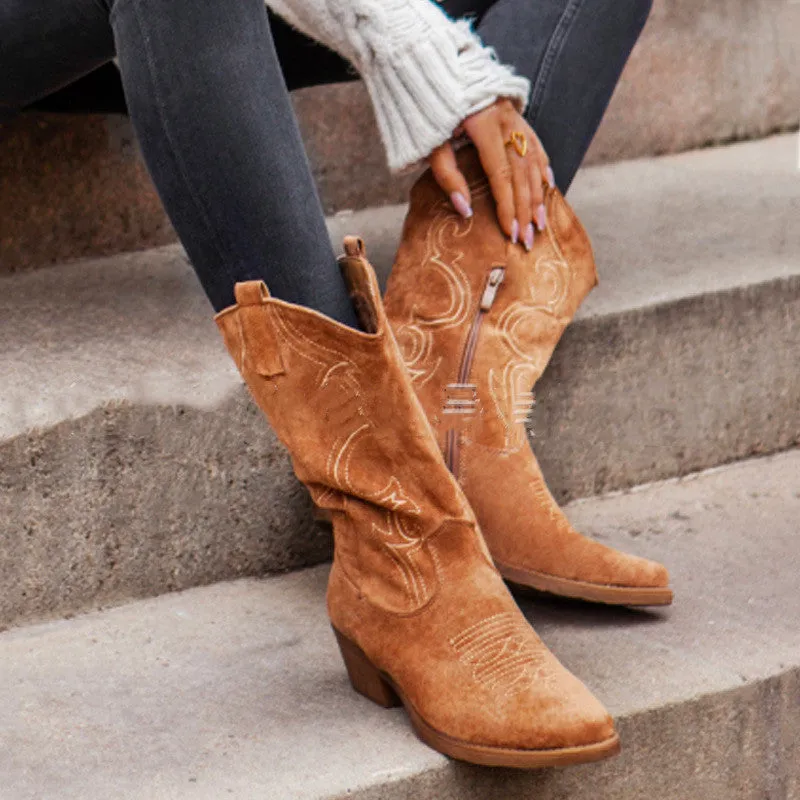 Women's Suede Pointed Toe Cowgirl Boots