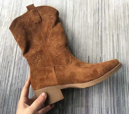 Women's Suede Pointed Toe Cowgirl Boots