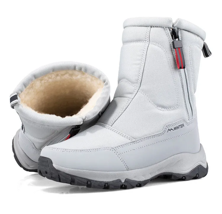 Women's winter snow boots side zip, waterproof, non-slip, wear-resistant, thick and velvety warm