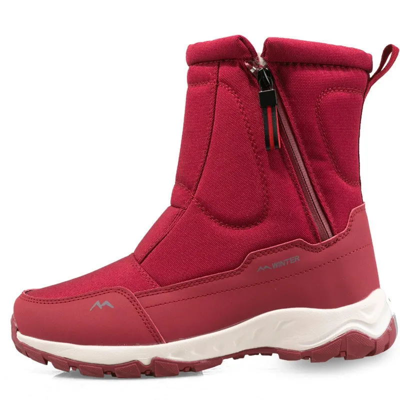 Women's winter snow boots side zip, waterproof, non-slip, wear-resistant, thick and velvety warm